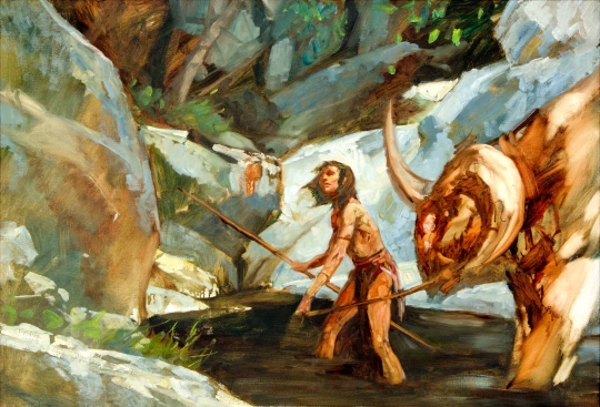 Untitled (Jungle Boy with Animal at the Stream) by Justin Sweet